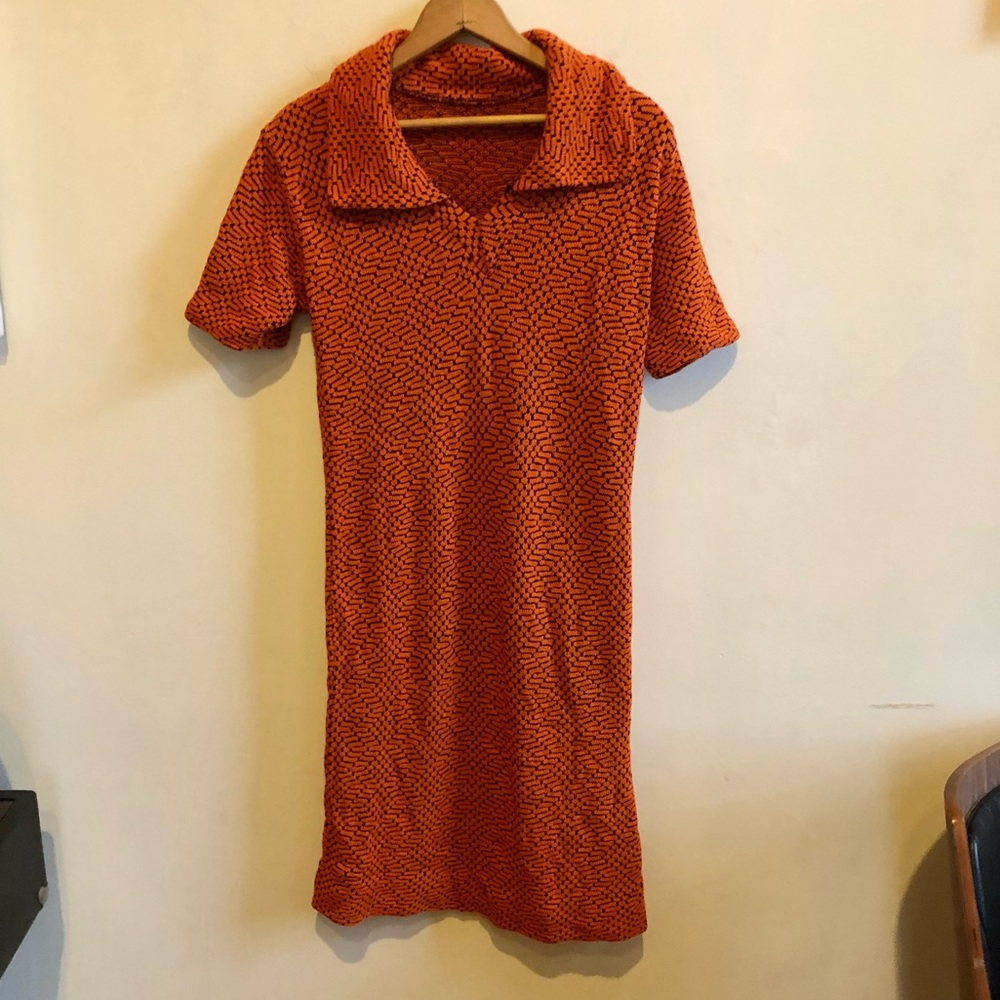 Vintage 60’s-70’s Orange and Black Knit Dress
